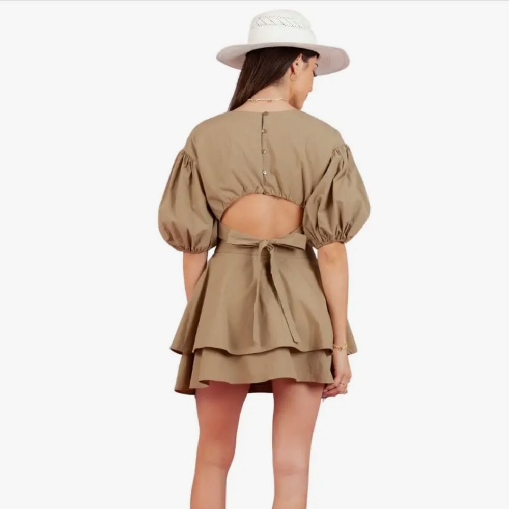 Nwt VICI Puff Sleeve Mini Cutout Dress small 4 olive green - Picture 12 of 13